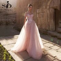 sodigne light pink tulle wedding dress 2021 new off shoulder lace appliques princess bridal dress boho wedding gowns custom made