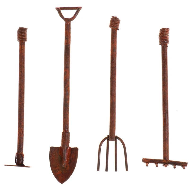 

1:12 миниатюрные садовые инструменты для кукольного домика, металлические лопаты, вилка, набор мебели