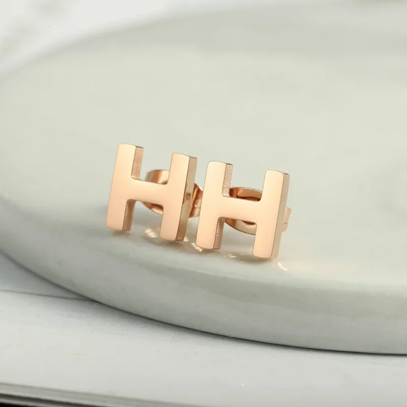 Женские серьги с английской надписью H, серьги из розового золота, серьга из титановой стали, ювелирные изделия