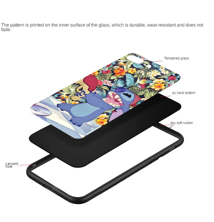 

Disney cartoon Stitch mobile phone case for iPhone11 pro /max/xr 7/8plus couple tempered glass phone cover 6s/6sp/12pro/12mini