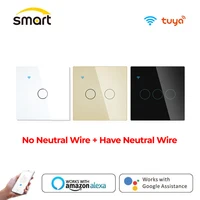 Tuya Smart WiFi Switch No Neutral Wire Required Touch Glass Light Switch 1 2 3 Gang Smart Home Support Alexa Google Assistant