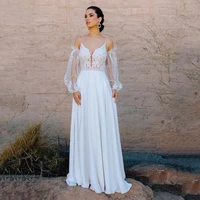 detachable sleeves vestidos de novia wedding dress 2021 a line spaghetti straps appliqued cheap bidal dresses robe de mariee