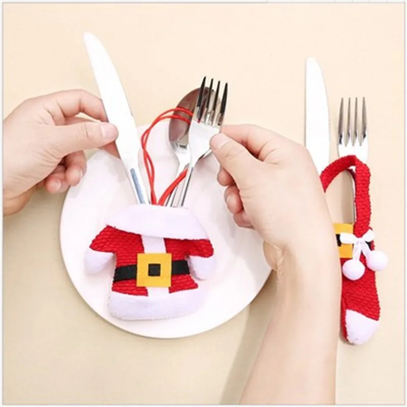 

6 Sets Christmas Desktop Decoration Knife and Fork Cover Christmas Party Supplies Cutlery Set Small Clothes Pants