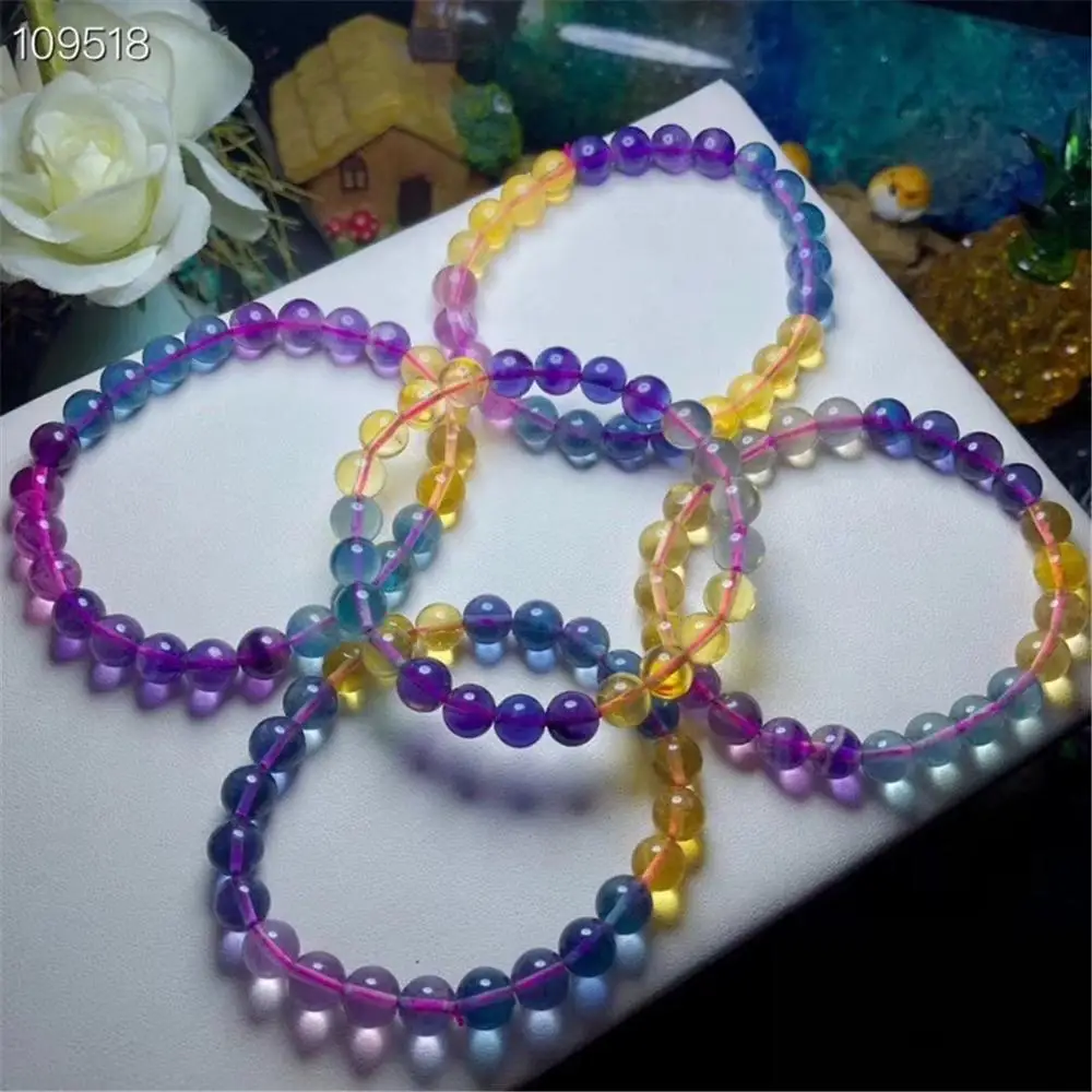 7 мм натуральный цветной флюорит браслет для женщин и мужчин хрустальные круглые