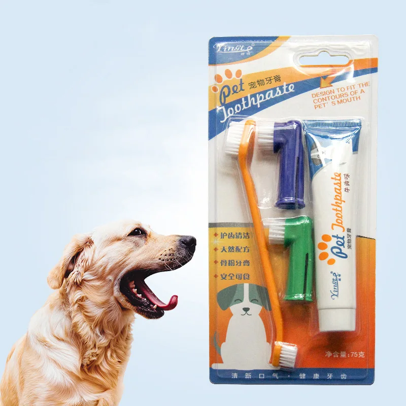 

Vanilla Beef Taste Pet Toothbrush Set Healthy Edible Toothpaste Dog Cats Mouth Oral Teeth Cleaning Care Supplies Pet Accessories