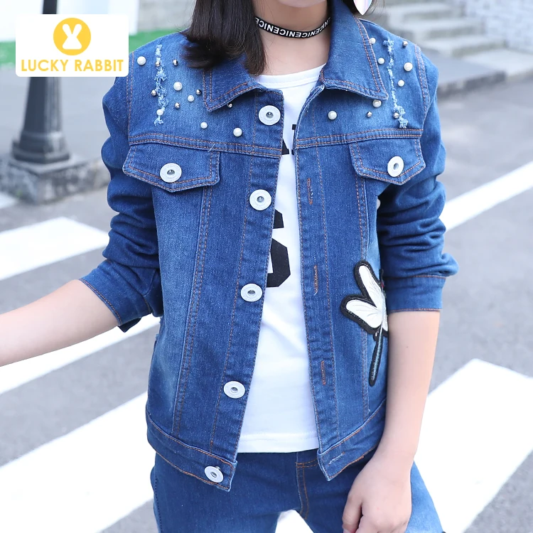 Эксклюзивная детская одежда для девочек на осень и весну Джинсовая Верхняя с