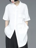 ladies short sleeve shirt summer new fashion trend asymmetric design casual loose large short sleeve shirt
