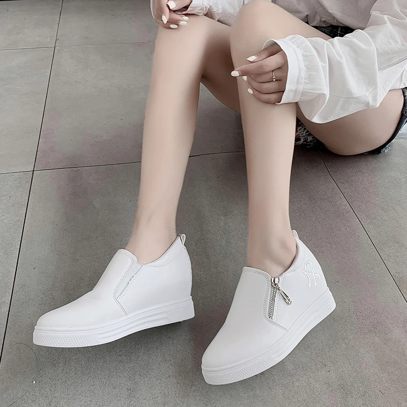 Кроссовки женские кожаные на платформе Повседневная дышащая обувь без застежки