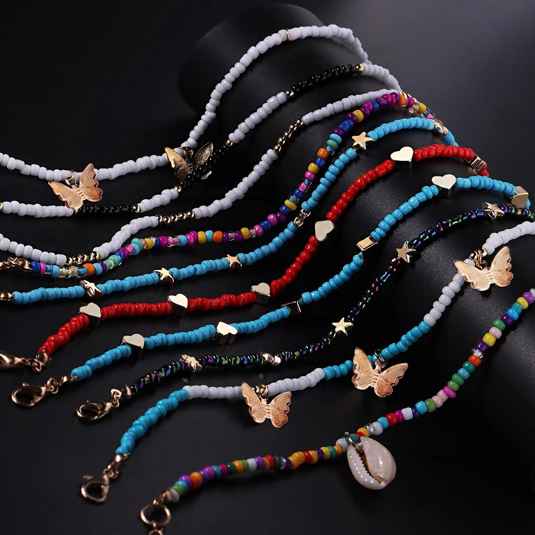 Браслет на лодыжку с цветными бусинами анклет со звездами сердцами бабочками