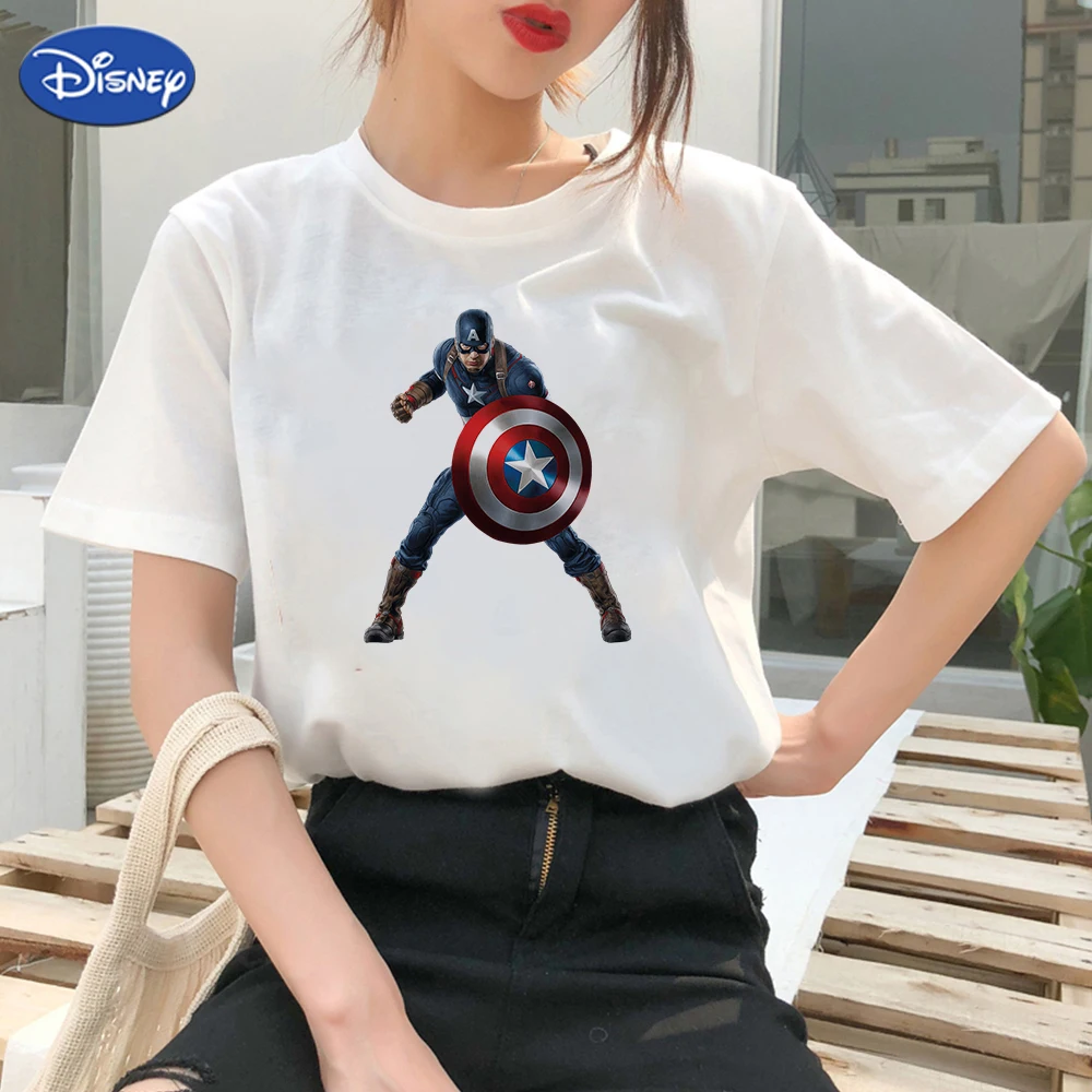 

Disney Marvel Women's T-shirt Hot Selling Steve Rogers Printed Short Sleeve Streetwear Loose Vogue Creative Pop T Shirt Female