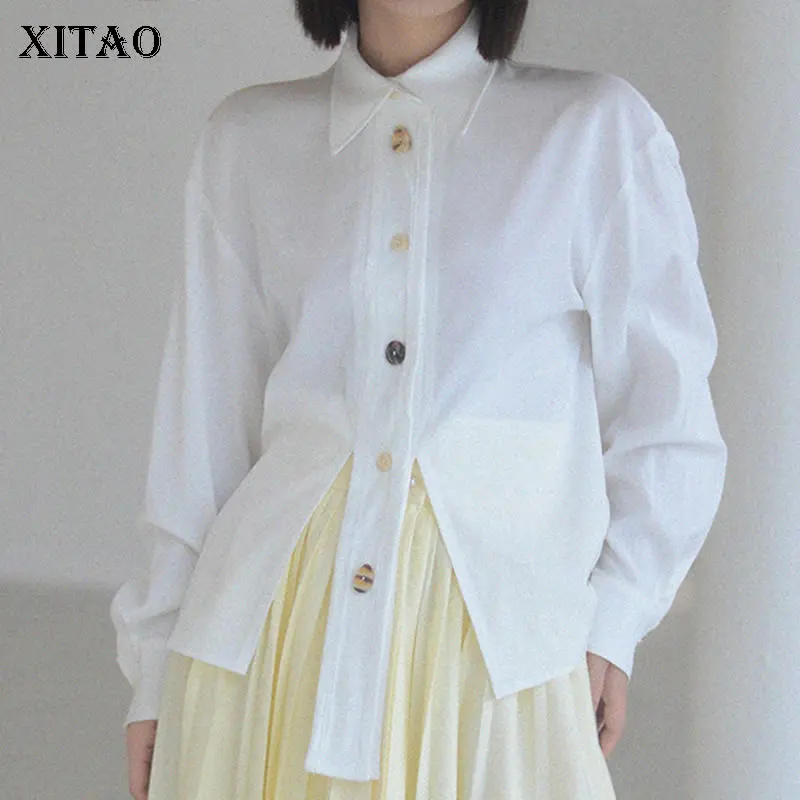 

XITAO Patchwork Irregular Button Solid Shirt Women 2021 Autumn Casual Fashion New Temperament All Match Women Clothes GWJ0238