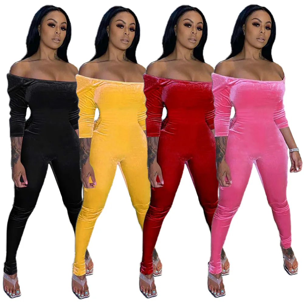 

Chiclover Pleuche Jump Suits for Women Wholesale Items Sexy Slash Neck Tights Jumpsuits Bandage Rompers Trouser Dropshipping
