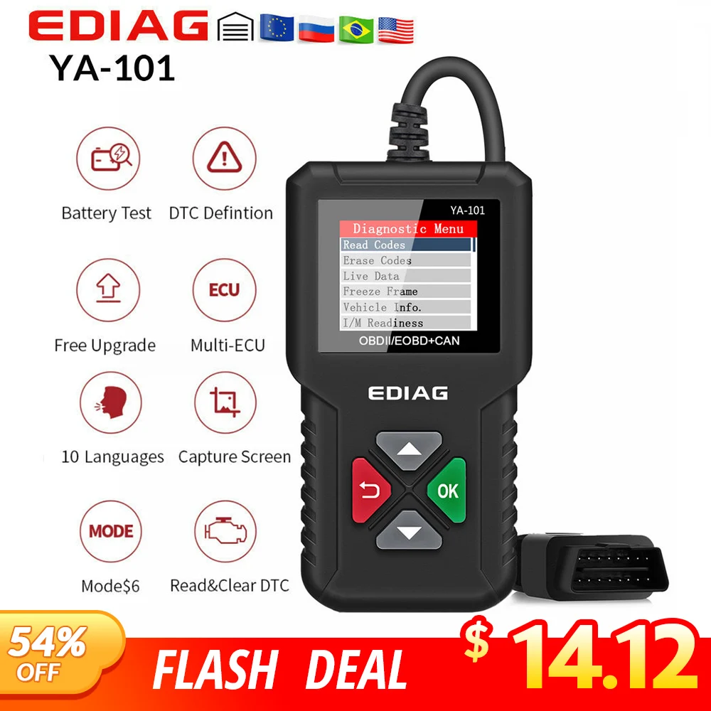 EDIAG YA101 код ридер OBDII/EOBD YA-101 обновление с USB жизнь Расширенный OBDII сканер PK CR3001 CR319 AD310