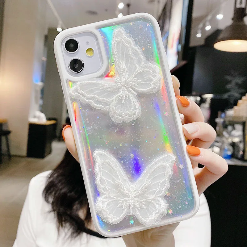 

Laser Butterfly Case For Iphone 11 Pro Max Case Cute Silicon Clear Fundas For Iphone XR X SE 2020 iphone 7 8 Plus 6s 6 Xs Covers
