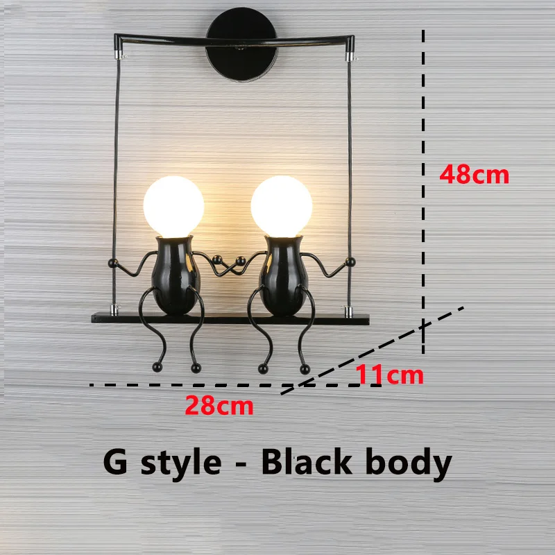 G-black Современный настенный светильник в виде куклы из мультфильма, Креативный светодиодный настенный Железный прикроватный бра для детской комнаты, гостиной ZBD0008 - Цвет абажура: G-black