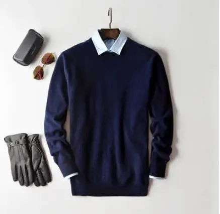 Navy o-neck Осень-зима, кашемировый хлопковый мужской свитер, трикотажное платье-свитер, hombre pull homme Hiver, пуловер, мужские вязаные свитера J697 - Цвет: Navy o-neck