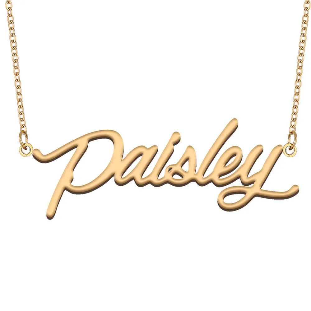 

Paisley Name Necklace for Women Stainless Steel Jewelry Gold Plated Nameplate Pendant Femme Mother Girlfriend Gift