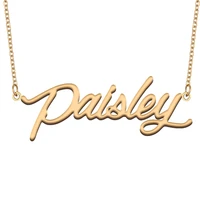 paisley name necklace for women stainless steel jewelry 18k gold plated nameplate pendant femme mother girlfriend gift