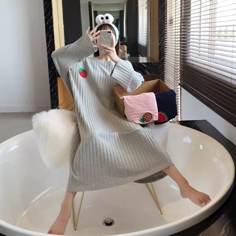 

2021 nightdress women's spring and autumn mid long lovely loose size pajamas Student Korean long skirt home suit