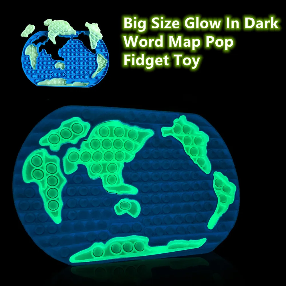 

30CM Big Size Glow In Dark Luminous World Map Shape Giant Jigsaw Puzzle Push Pop Bubble Silicon Jumbo Pop Game Fidget Sensory