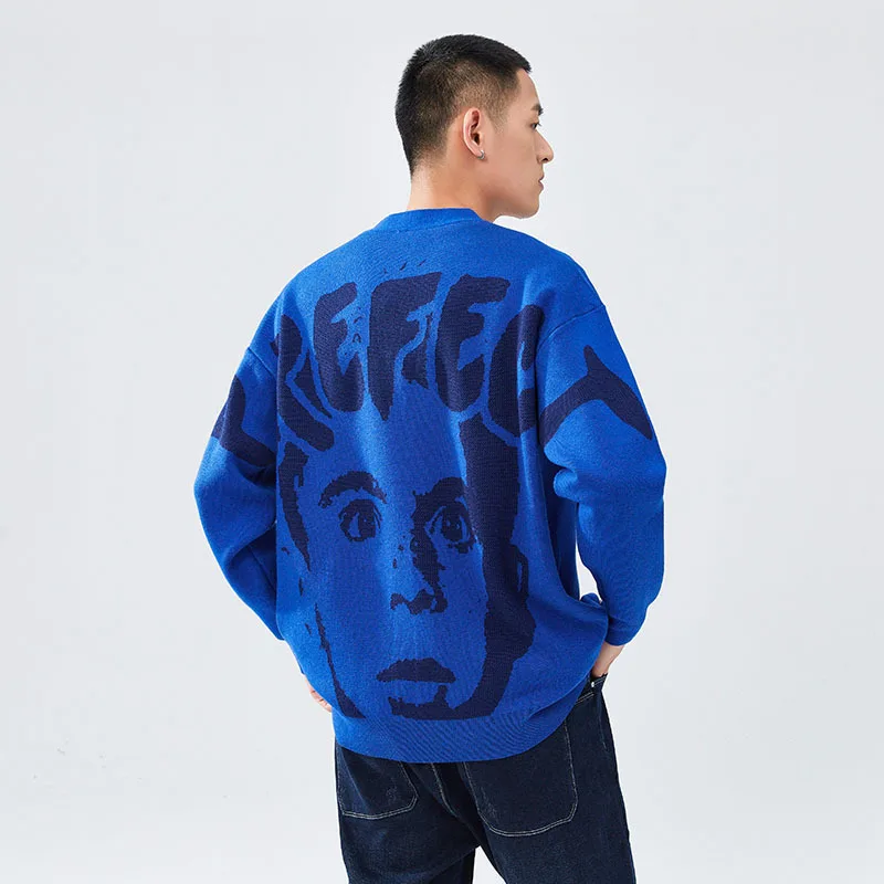 

2021 New Arrival Blue Cardigans Oversized Men Knitted Sweater Casual Couples Knitwear Kpop Women Tops Pullovers Sueter Masculino