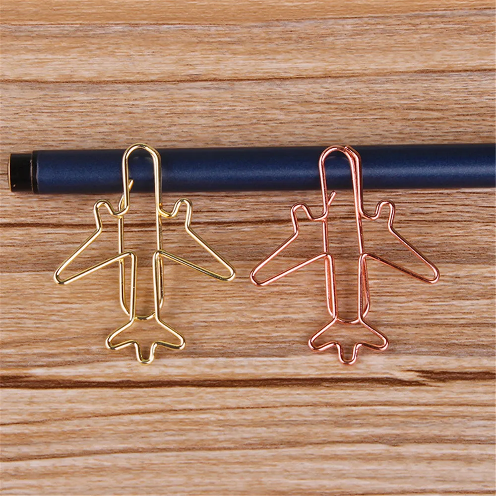 12 Pcs Cute Rose Gold Airplane Shape Paper Clips Escolar Bookmarks Photo Memo Ticket Clip Stationery School Supplies Gifts | Канцтовары