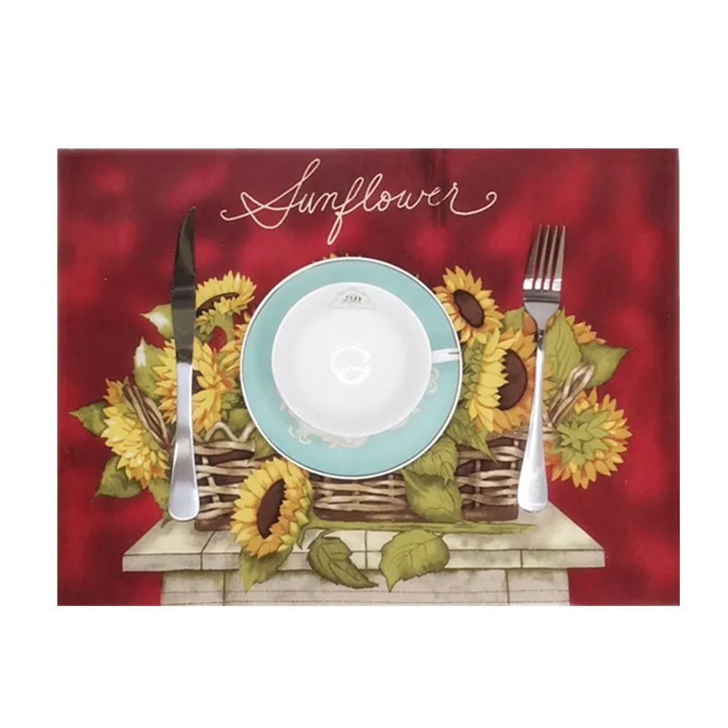 

1pc Heat Resistant Canvas Sunflower Dark Red Potholder Placemat Kitchen Tool Xmas Party Decor Gift