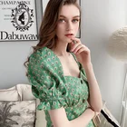 Женское платье трапециевидной формы Dabuwawa, черное платье с прямоугольным вырезом, застегивающимся спереди на пуговицы и расклешенным принтом, винтажный буф