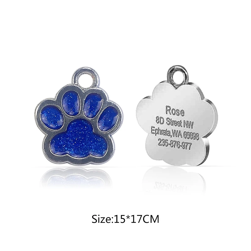 15x17mm Blue Персонализированные индивидуальные собаки ID тег гравировка металла Pet Cat имя метки ошейник аксессуары кулон табличка блеск брелок - Цвет: 15x17mm Blue