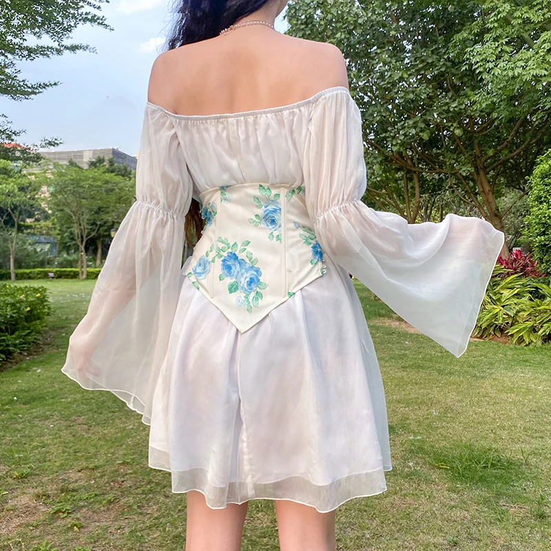 Женское шифоновое мини-платье Летнее цветочное платье-корсет бандажные платья