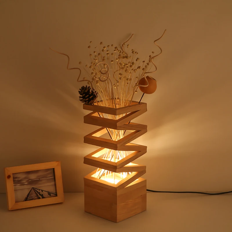 

Rural Style Wood Led Table Lamps 3 Color Changeable Bedroom Bedside Decoration Lamp Living Room Study Lighting Ac110-240V