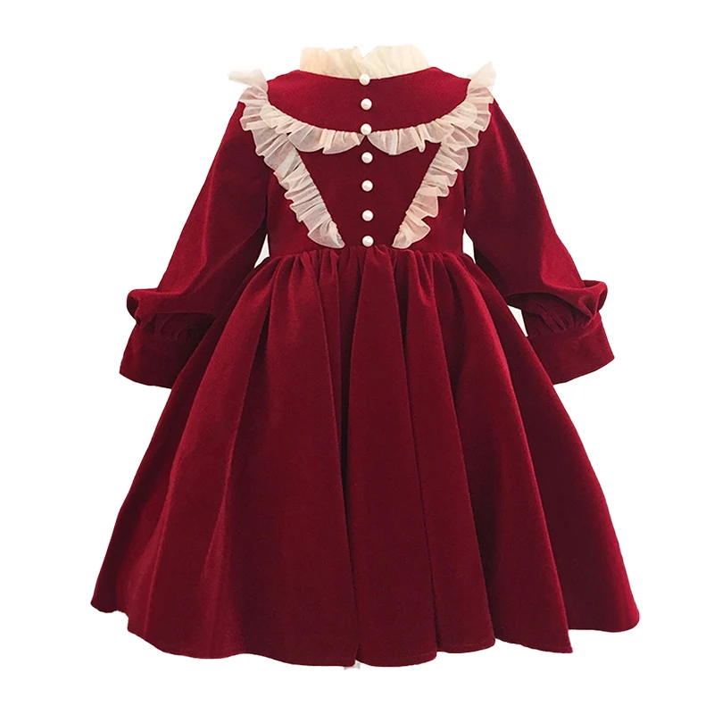 

Baby Girls Princess Velvet Dress Kids European American Style Ball Gown Children Christmas Red Dresses Girl Boutique Clothing
