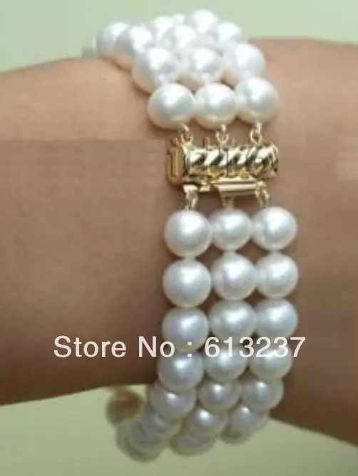 Горячая бесплатная поставка новый 2014 Мода Стиль поделки Изящные 3 ряда 7-8 мм белый