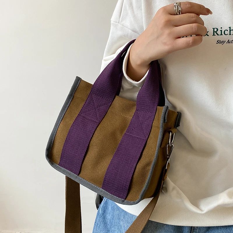 

Small Canvas Color Contrast Brand Designer Crossbody Bags with Short Handle for Women 2021 Simple Shoulder Handbags and Purses