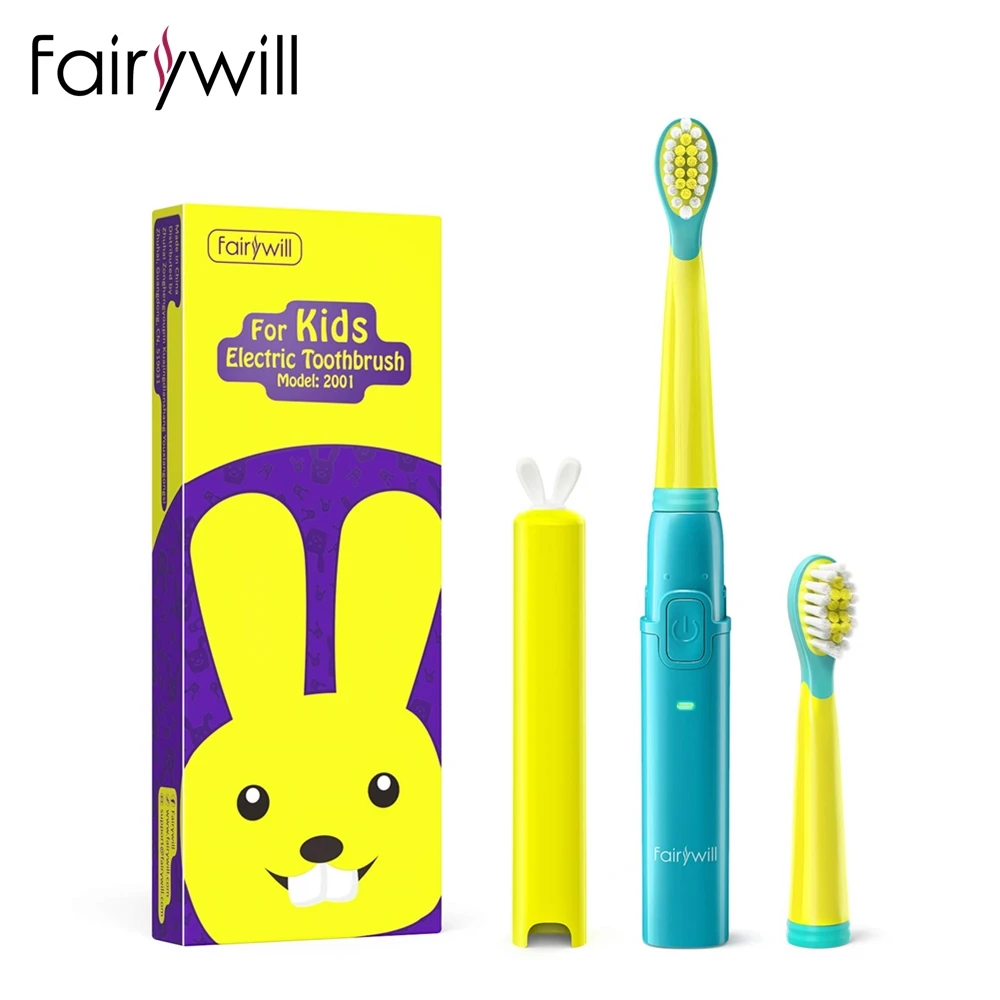 Fairywill 2001 Kids Sonic Electric Toothbrush Rechargeable Soft Tongue Cleaner Smart Timer and 3 Modes 4 Hours Charge 2 Heads