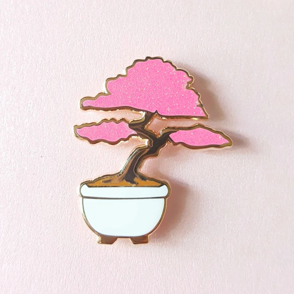 

Cute Sakura Bonsai Hard Enamel Pin Pink Potted Plants Plant Brooch Badge Cartoon Pins Jewelry Gift