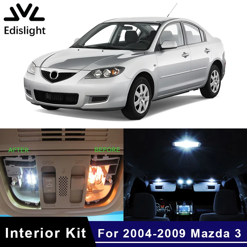 

Edislight 8 шт. белая ледяная синяя Canbus Светодиодная лампа автомобильные лампы Комплект для салона для 2004-2009 Mazda 3 карта купольная лампа для багаж...