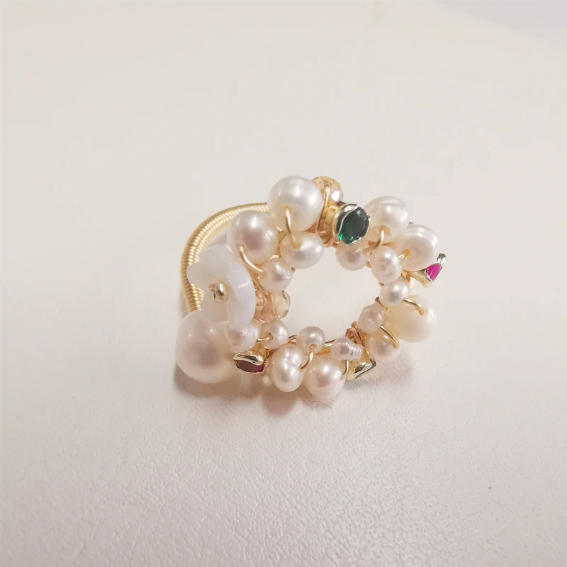 DAIMI 2-3mm Pearl Ring White Garland Rings For Women Adjustable | Украшения и аксессуары