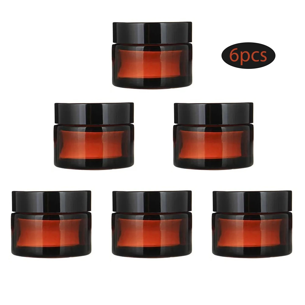 

6PCS Cosmetic Glass Jars Sample Amber Brown Face Cream Bottles Lip Balm Sample Container Jar Pot Makeup Store Vials Wholesale