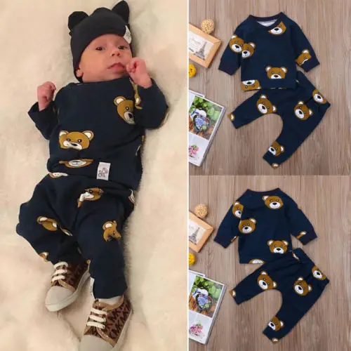 Newborn Infant Kids Boy Girl 0-24M Baby Clothes Bear Outfit T-shirt Top+Long Pants Set | Детская одежда и обувь