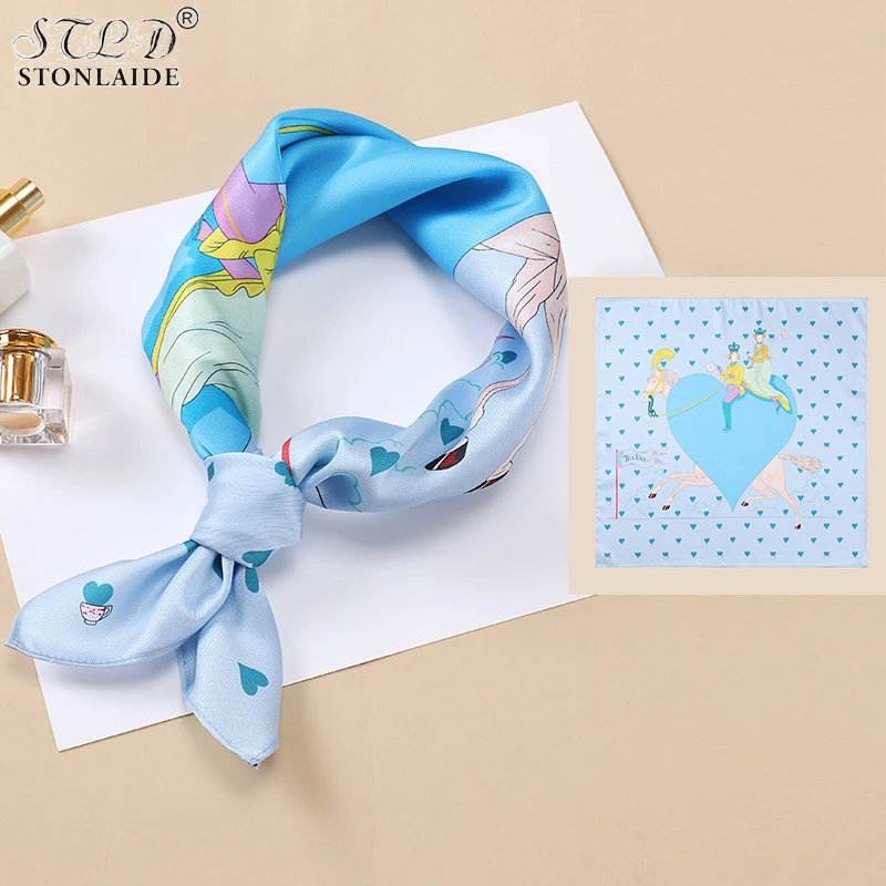 

Choice Digital Printed Lovers Twill Imitation Silk Scarves For Women 53CM Joker Small Square Scarf Tie Hair Bands Handkerchiefs
