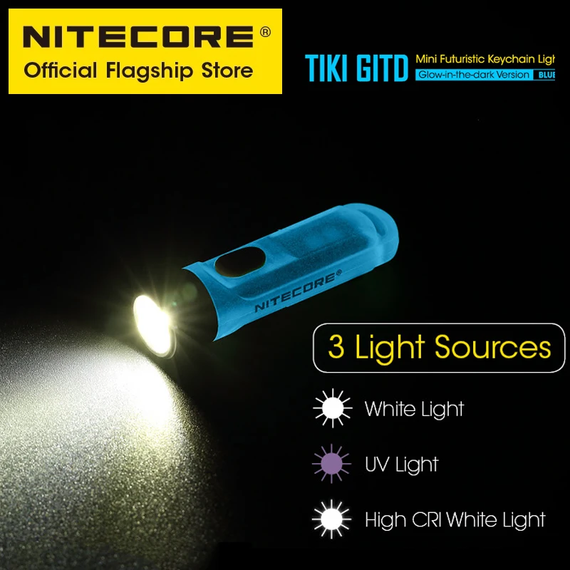 NITECORE TIKI GITD голубой мини-брелок свет УФ-свет предупреждающий сигнал мигающий EDC USB