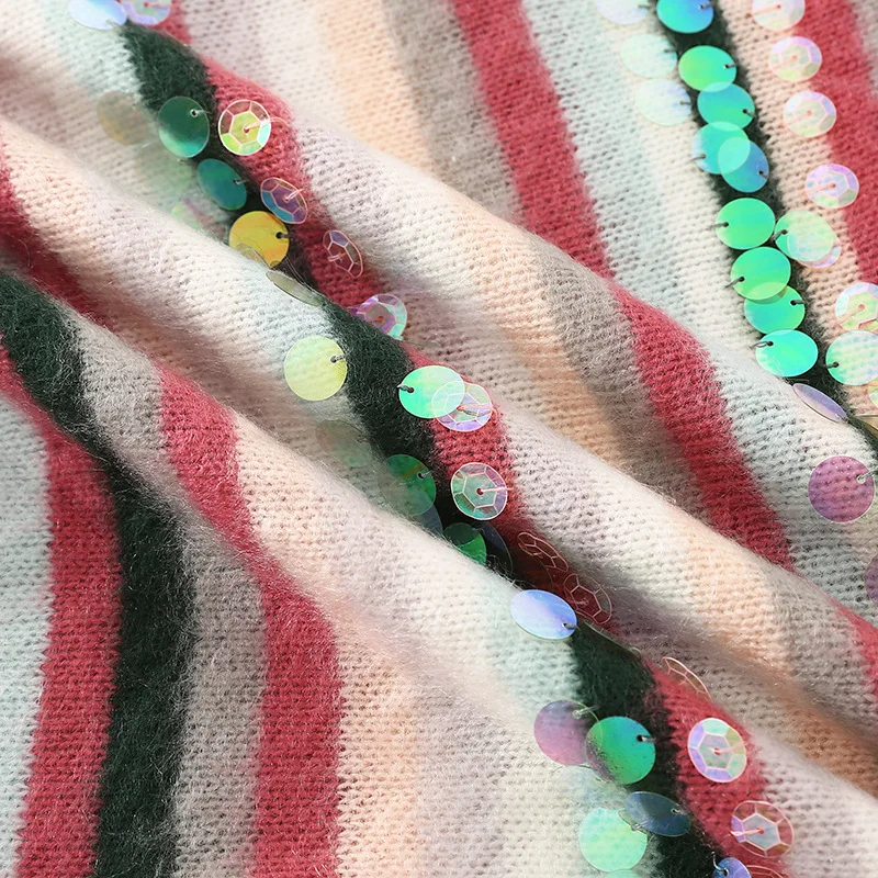 Женский свитер в радужную полоску с пайетками западном стиле пуловер для волос