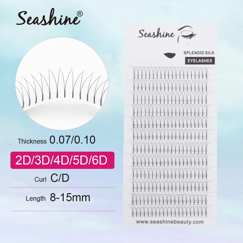 Готовые объемные ресницы Seashine 2D-6D с длинным стержнем накладные шелковые