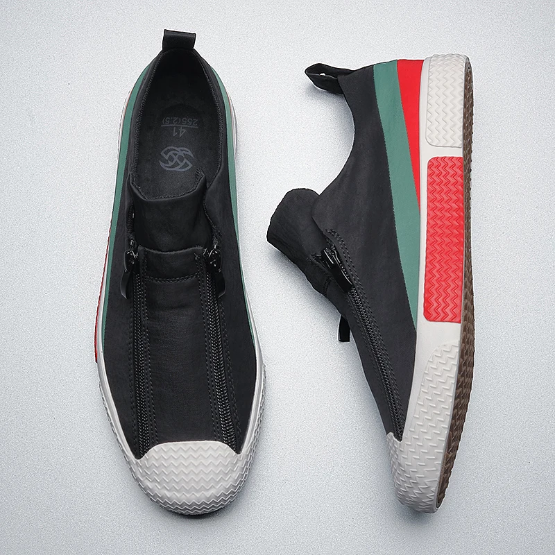 

British Fashion Men's Vulcanized Canvas Shoes 2020 Spring New Casual Lazy Loafer Shoes Men's Trend Two Zip Men Sneakers Shoes