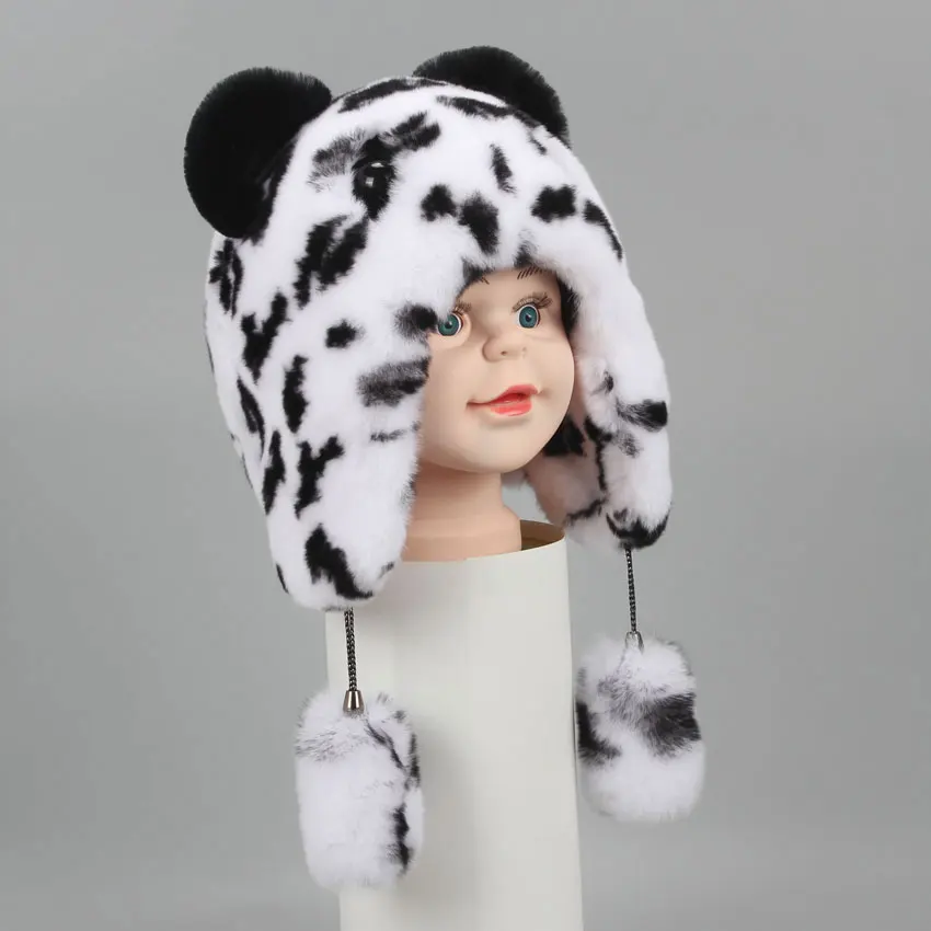 ICYMI Cute Winter Bear fur hat boys girls real rabbit children earmuffs warm Bomber hats caps | Аксессуары для одежды