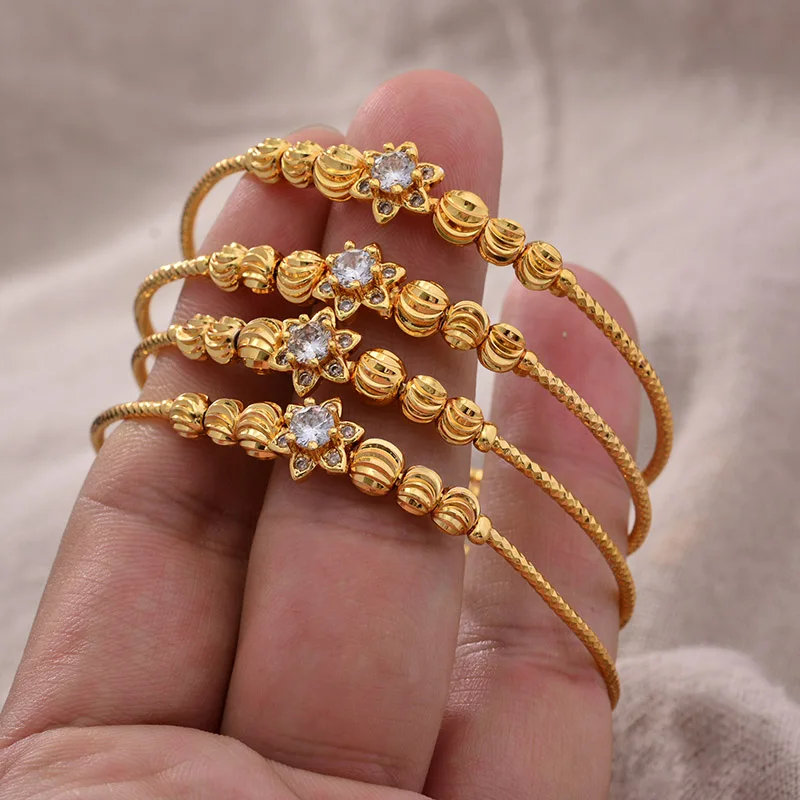 

24K 4pcs Ethnic Gold Color Dubai Bangles For Boys Girls Luxury Bangles Bracelet Women Girl Bride Dubai Bangles Child jewelry