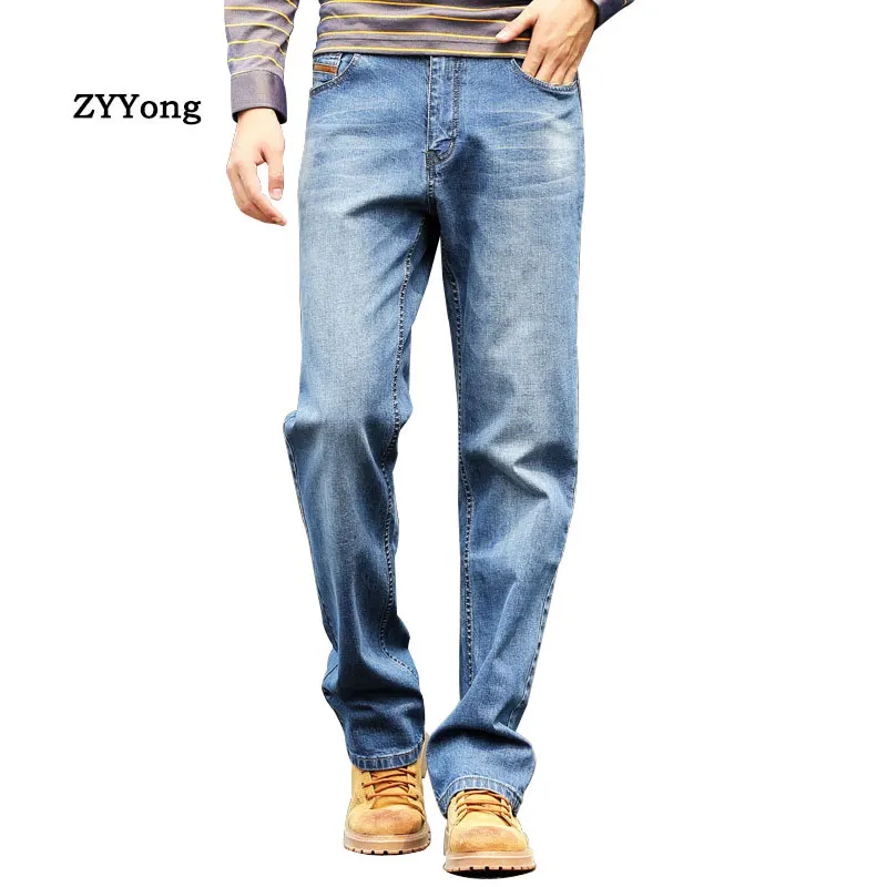 Men Baggy Jeans Straight Elastic Comfortable Blue Leisure Large Size Denim Pants Hip Hop Streetwear Skateboard Jeans  Trousers