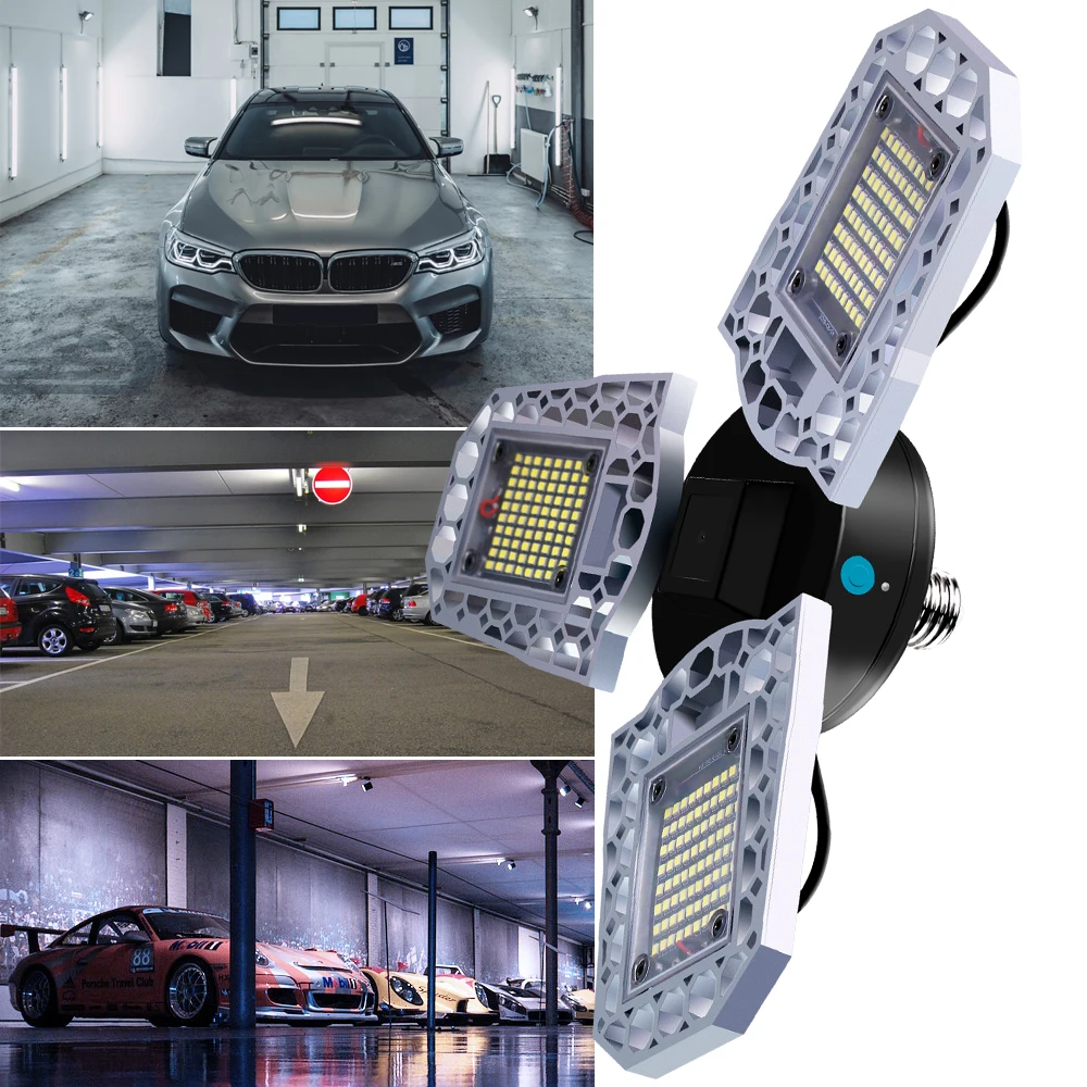 

Deformation Lamp 2835 Waterproof E27 Garage Light Three-Leaf Folding LED Ceiling Lights 100W High Bright LED 60W 80W Bulb E26