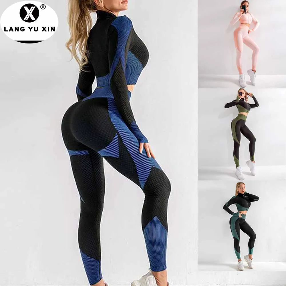 Женский бесшовный костюм для йоги спортивная одежда фитнеса Топ с длинным